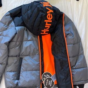 Hurley boys water resistant / warm fleece lining grey black orange coat